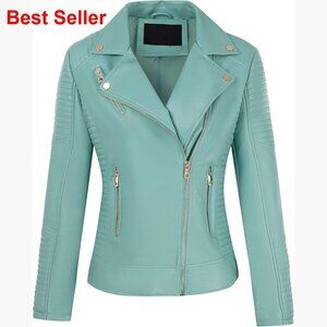 Faux Leather Motorcycle Jacket Quilted Design Lightweight All Seasons